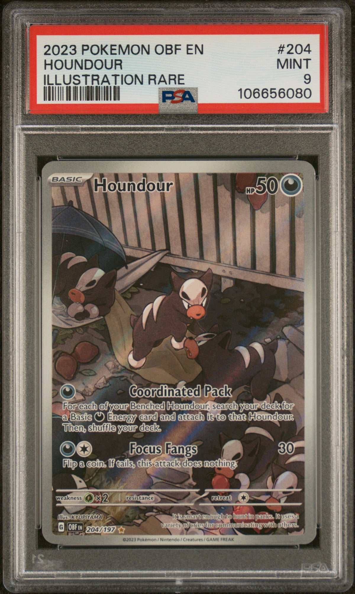 2023 POKEMON OBF EN-OBSIDIAN FLAMES #204 HOUNDOUR ILLUSTRATION RARE PSA 9